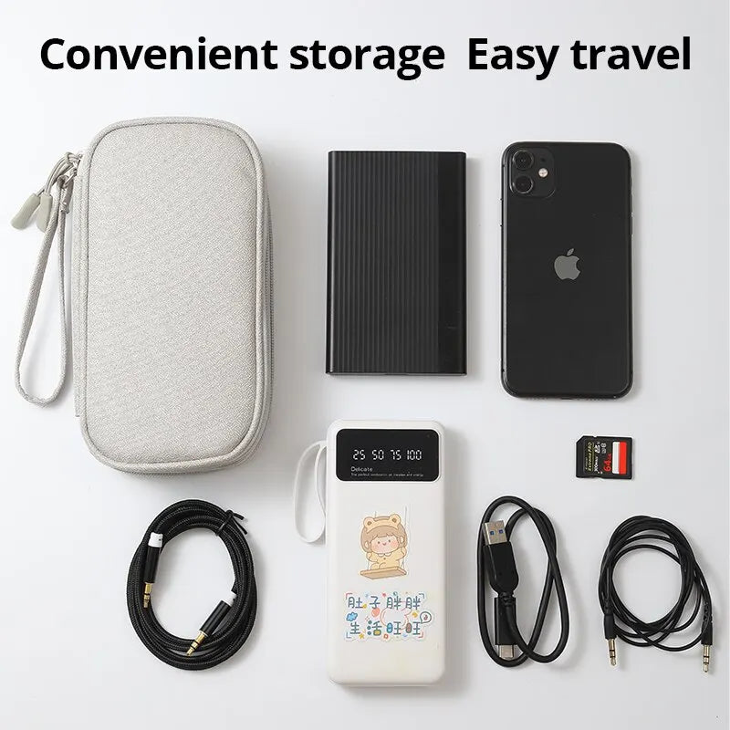 1pc Travel Portable Digital Product Storage Bag: Pink/Grey/Black/Navy USB Data Cable Organizer - Headset Charging Treasure Box Bag