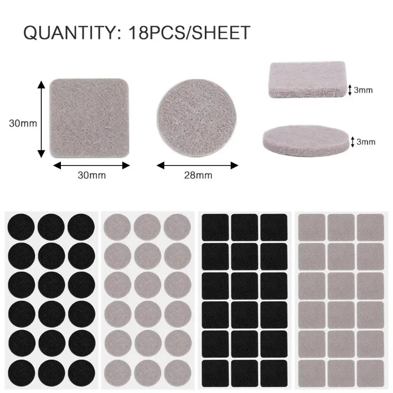 18/180Pcs Felt Chair Leg Pads: Self-Adhesive Round & Square Floor Protectors for Furniture - Prevent Slipping and Scratching with Anti-Slip Mats!