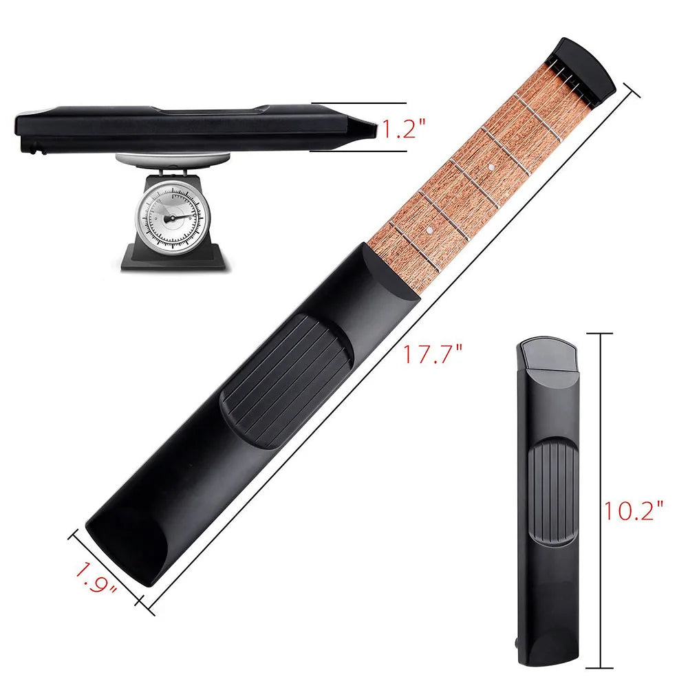 6 String 6 Fret Portable Pocket Guitar Neck: Sapele Wood Chord Trainer - Guitar Practice Tool for Beginners, Black