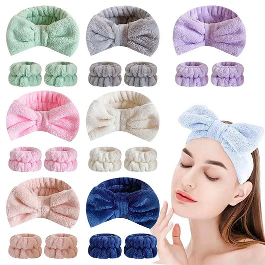 Women's Coral Fleece Hair Accessories Set - 1/2/3Pcs Face Wash Absorbent Wristband Headband, Waterproof Bands for Girls