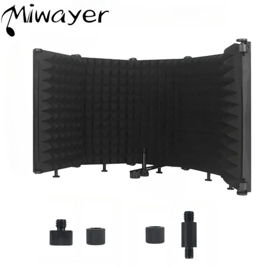 Miwayer Adjustable 3/5 Panel Microphone Isolation Shield - Foldable Studio Recording Mic Filter, Soundproof Sponge Shield