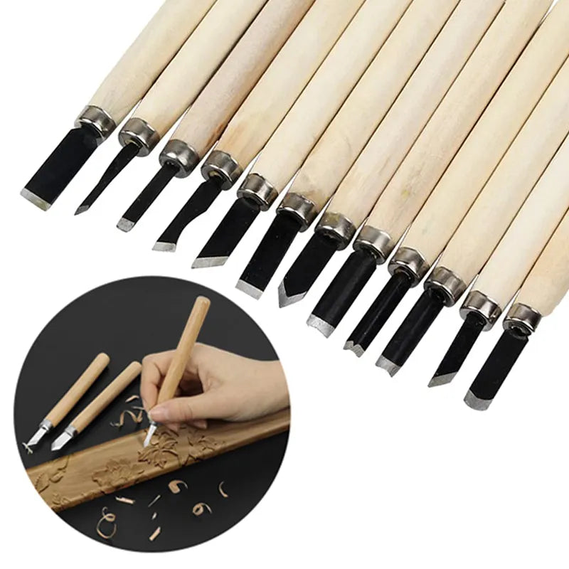 Wood Carving Chisels Knife Set - 12pcs/8Pcs for Basic and Detailed Woodworking DIY Projects - Hand Tools for Gouges and Precision Cuts