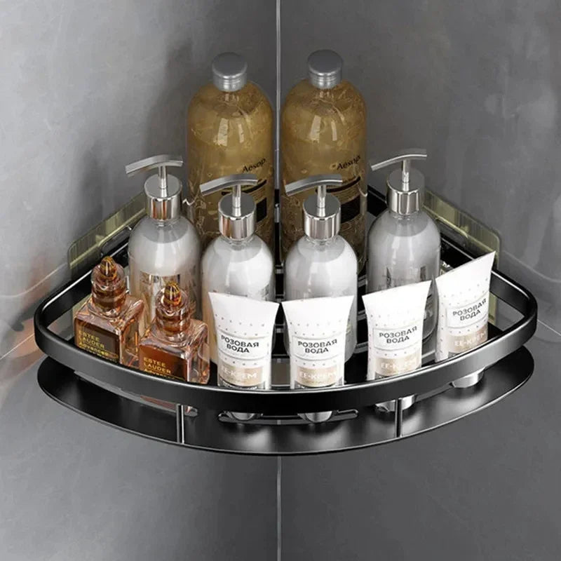 Aluminum Alloy Bathroom Shelf - No Drill Wall Corner Shampoo Rack and Makeup Storage Organizer