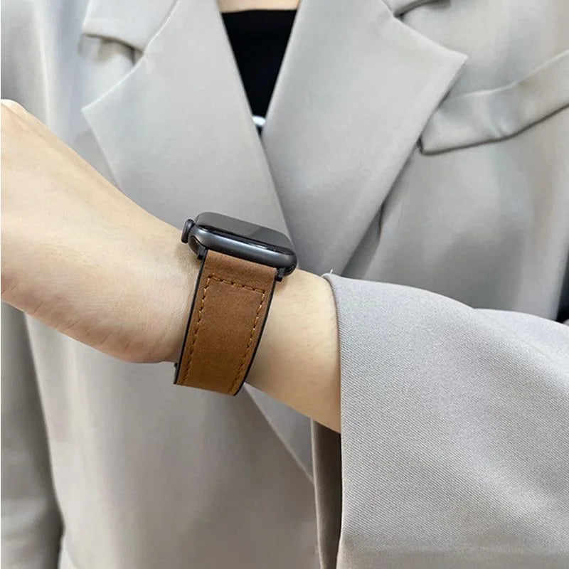 Genuine Leather Strap for Apple Watch | Magnetic Bracelet for 49mm, 44mm, 45mm, 41mm, 40mm, 38mm, 42mm | Compatible with Ultra Series 9, 8, 7, SE, 6