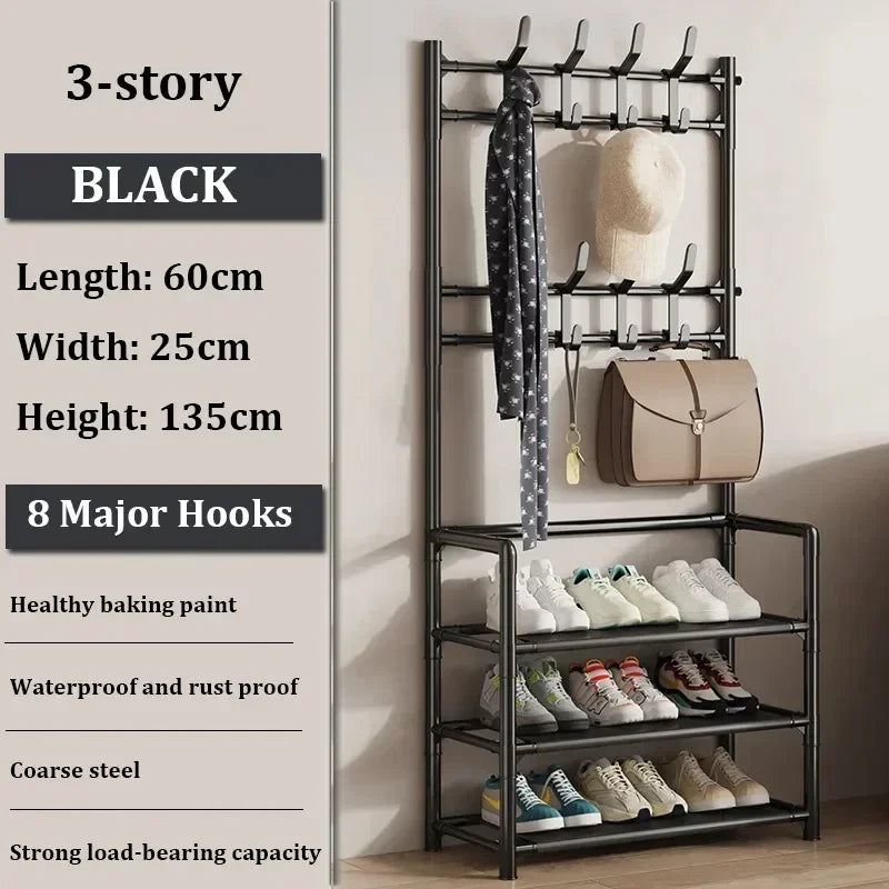 Multi-Layer Doorway Shoe Rack - Clothes Hanger & Hat Hangers - Coat Rack Storage - Indoor Storage Furniture