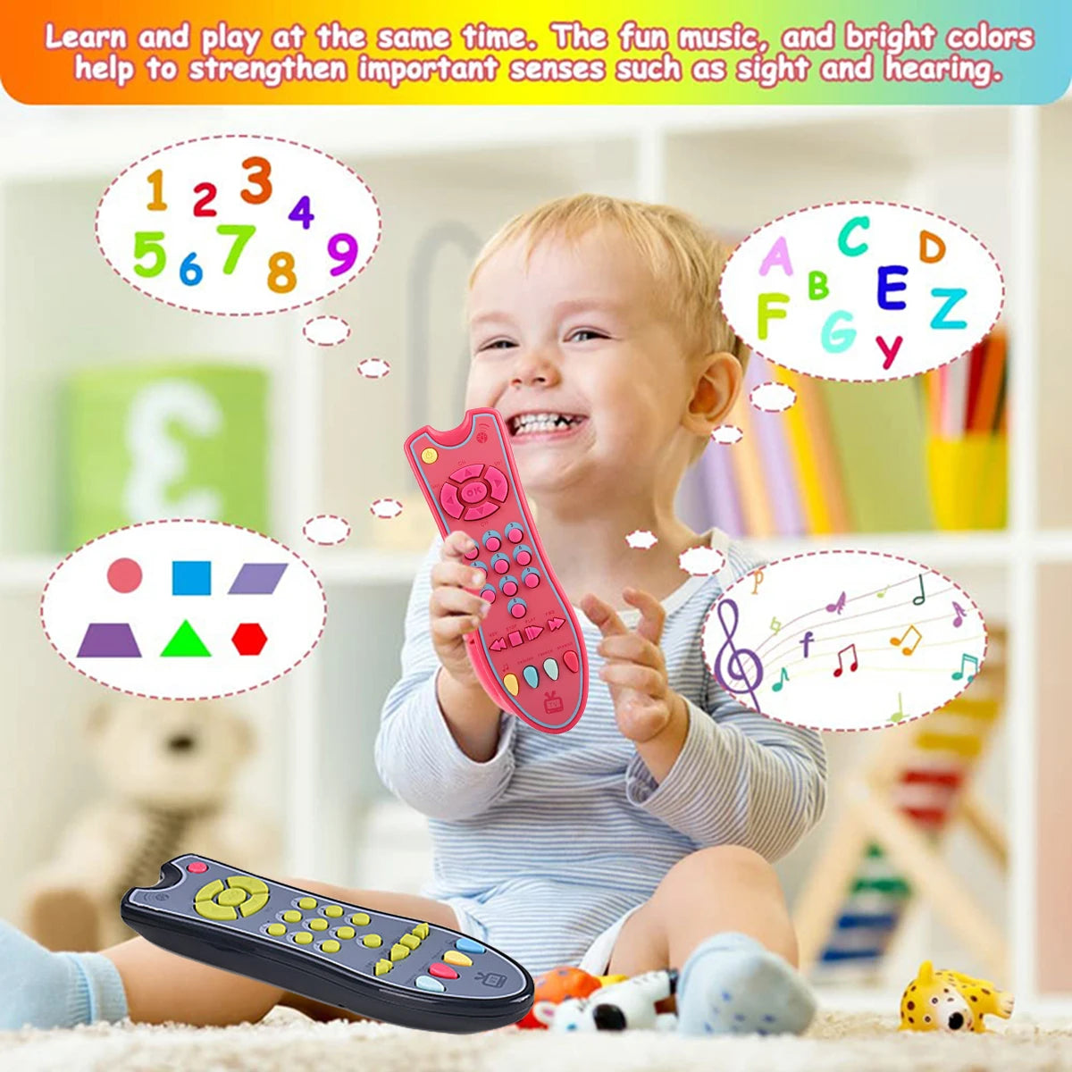 Music Mobile Phone and TV Remote Control Toy - Early Educational Electric Learning Gift with Numbers and English for Newborns