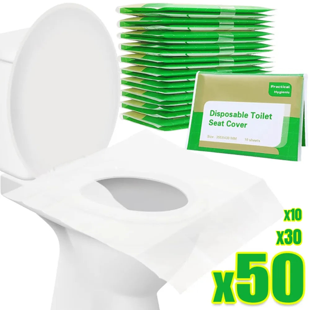 Disposable Toilet Seat Covers: Pack of 50/30/10 - Portable, Waterproof, Biodegradable Bathroom Mats for Travel, Camping, Hotel