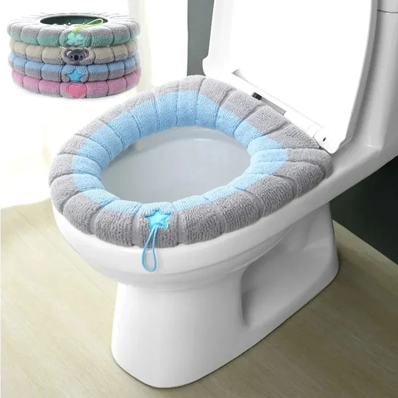 Knitted Warm Toilet Cover with Carry Handle | Thickened Star Design for All Seasons | General Purpose Toilet Seat Cover