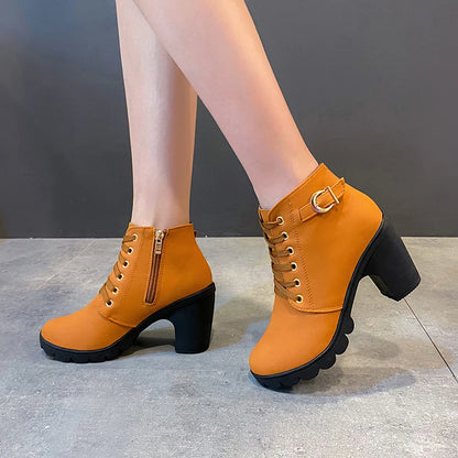 European Lace-up Women's High Heel Boots: Spring-Winter Collection | Premium Quality PU | Fast Delivery