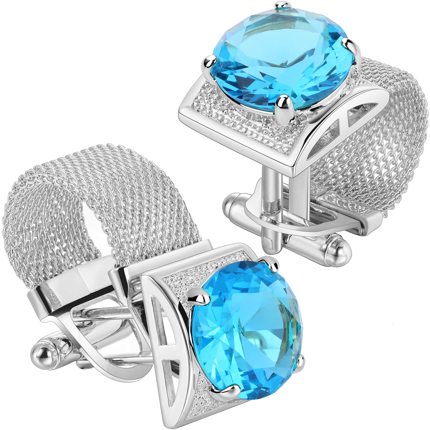 HAWSON Luxury Silver Crystal Cufflinks for Men - Elegant French Shirt Accessories for Wedding and Business