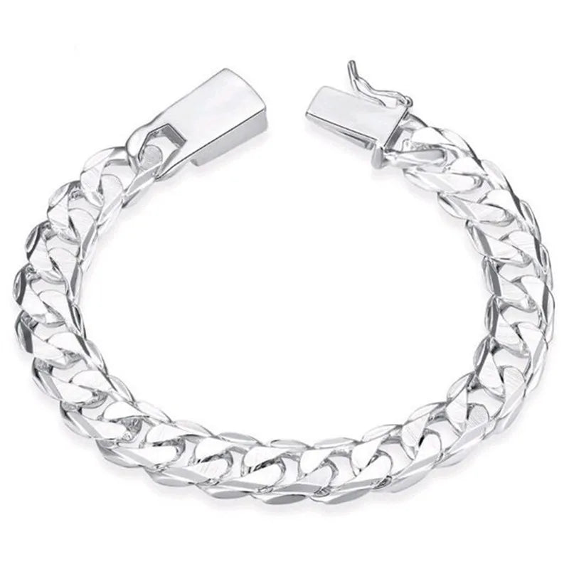 High-End S925 Sterling Silver Bracelet – 10MM Square Gem, Fashion Jewelry Gift for Men and Women