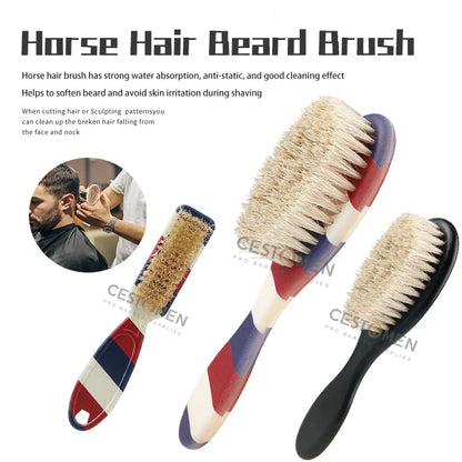 Professional Barber Shaving Beard Brush - Neck Dusting and Face Mustache Cleaning Tool - Horse Hair Bristles - Salon Styling Accessories