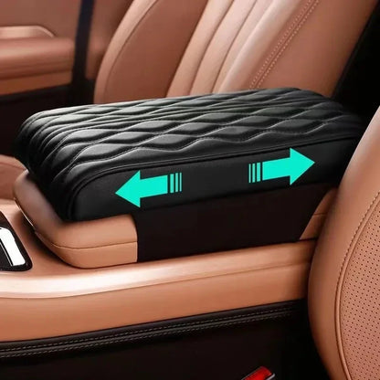 Wave Embroidered PU Leather Car Armrest Mat - Center Console Arm Rest Protection Cushion, Auto Armrests Storage Box Cover Pad