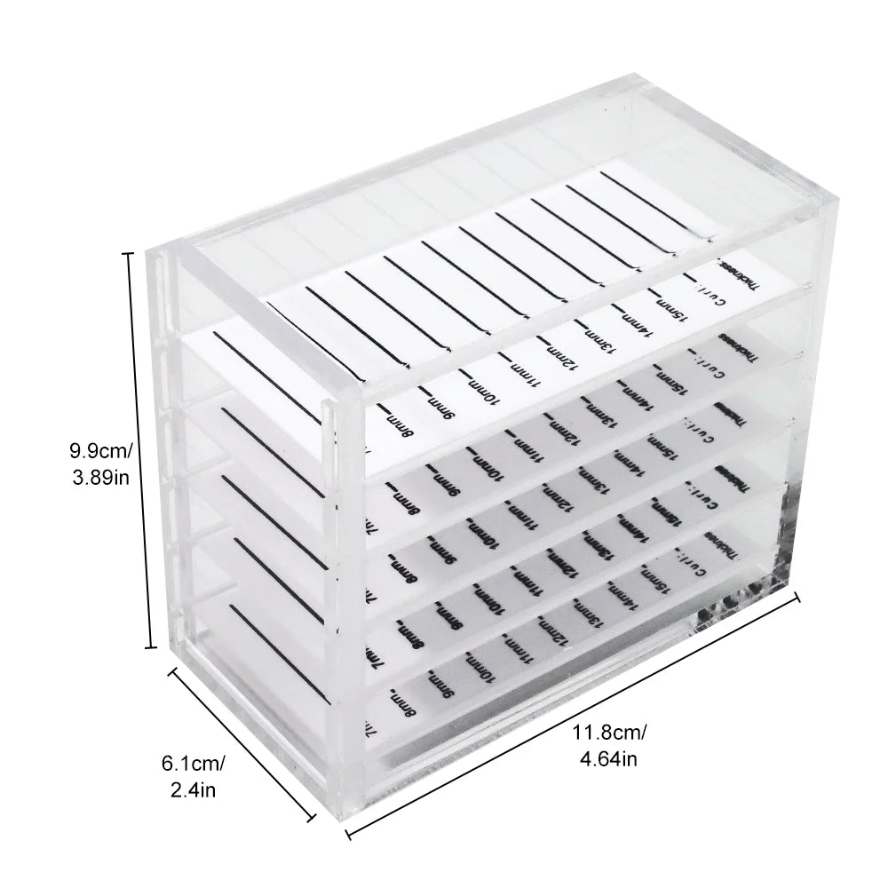 GLAMLASH False Eyelashes Storage Box | 5-Layer Acrylic Pallet Lash Holder - Red/Blue/White