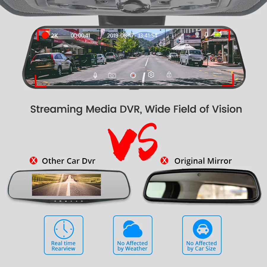 Car Mirror Camera Touch Screen Video Recorder - Front and Rear Dash Cam - Mirror DVR Black Box