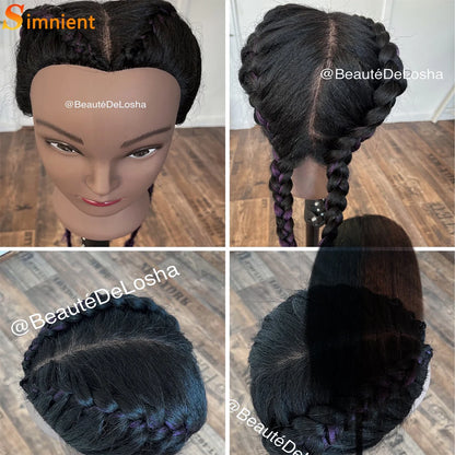 African Mannequin Head - 100% Real Hair Hairdresser Training Head with Tripod Stand - Cosmetology Doll Head for Braiding and Styling Practice