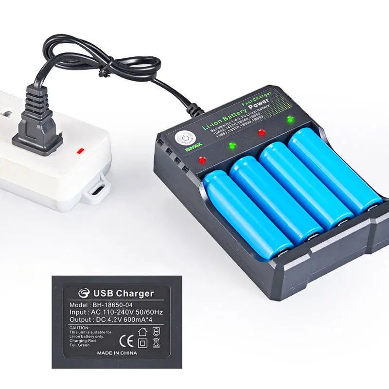 Black 18650 Battery Charger: 1/2/4 Slots Dual AC 110V 220V - for 3.7V Rechargeable Lithium Battery Charging