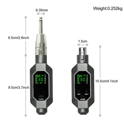 Wireless Microphone Converter: XLR Rechargeable Battery Transmitter and Receiver System for Dynamic Microphones - Ideal for Church Use