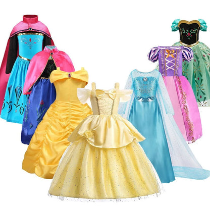 Kids Belle Costume - Girl Halloween Princess Cosplay Party Dress for Children, Rapunzel Cinderella Anna Elsa, Encanto Birthday Clothes