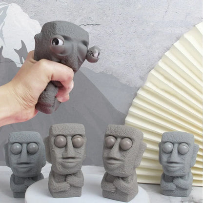 Stone Man Stress Relief Toy – Soft Moai Statue that Slowly Rebounds | Squeeze Eyes for Relaxation and Stress Relief | Kids Gift