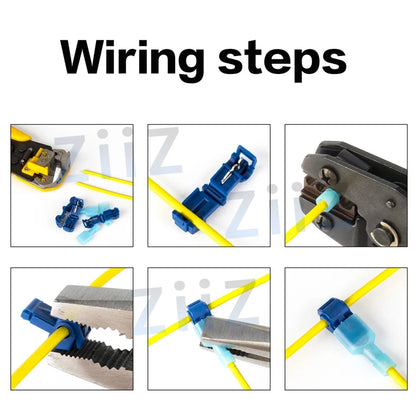 T-Tap Connector Quick Electrical Cable Connectors - Waterproof Snap Splice Lock Wire Terminals in Blue, Yellow, and Red (10, 30, or 100 Pcs)