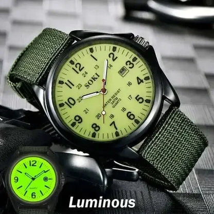 Military Watch for Men – Luxury Brand Quartz with Luminous Canvas Band, Fashionable Male Clock