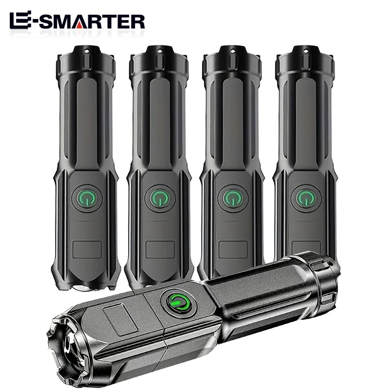 4 Lighting Modes LED Flashlight – Telescopic Zoom Tactical Torch, USB Rechargeable, Portable Spotlight for Long-Range Camping