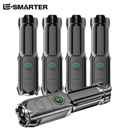 4 Lighting Modes LED Flashlight – Telescopic Zoom Tactical Torch, USB Rechargeable, Portable Spotlight for Long-Range Camping