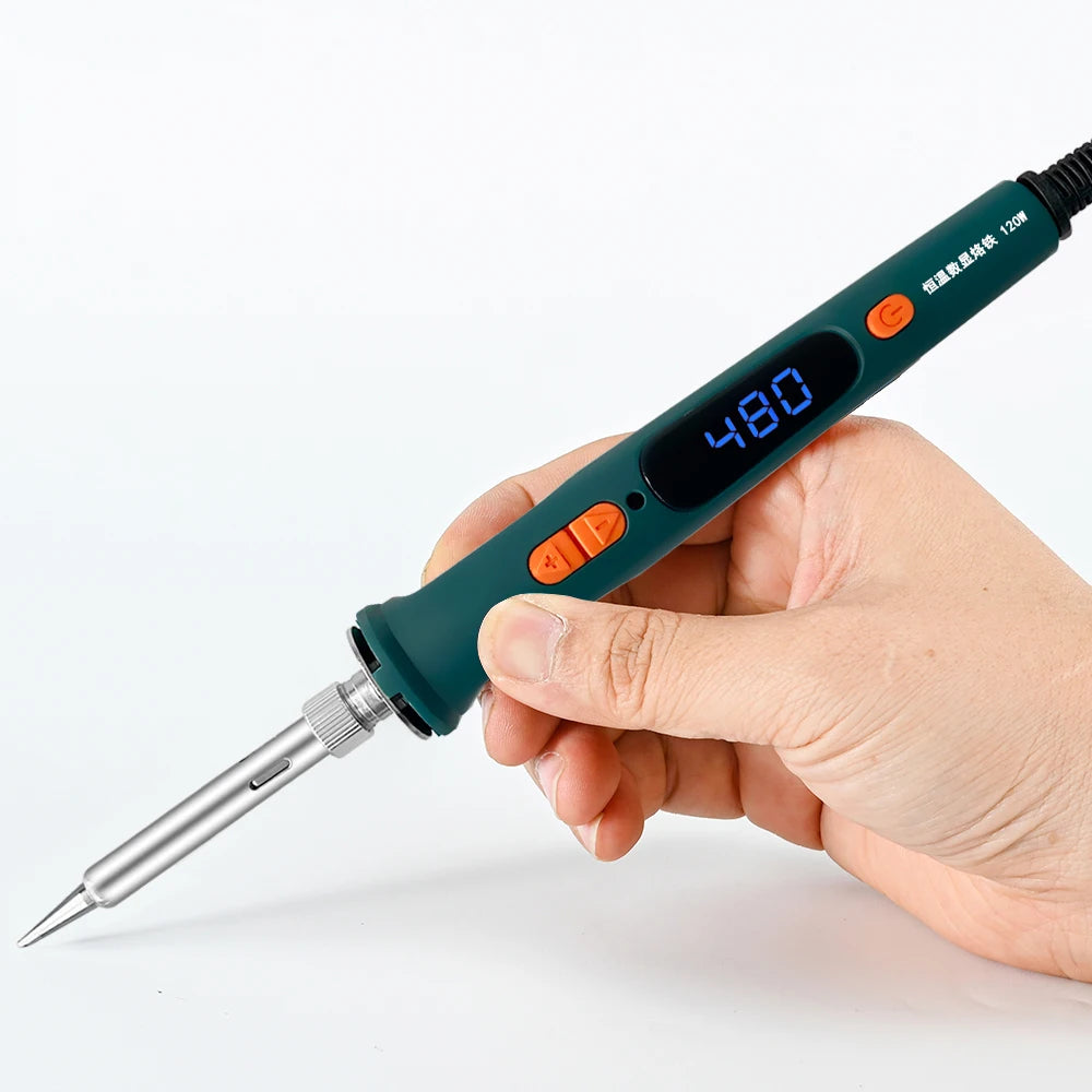 120W Digital Soldering Iron Kit - Electric Soldering Tool Set with Dual Calibration Temperature (200-600°C), Model 907S