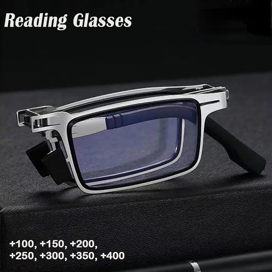 Portable Smart Folding Reading Glasses: Blue Light Blocking Metal Eyeglasses for Men - Round and Square Frames, Diopters for Presbyopia