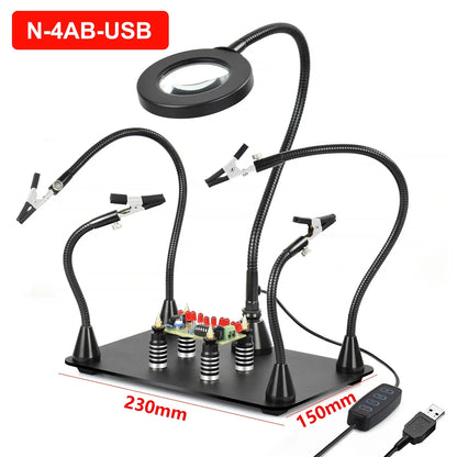 NEWACALOX Third Pana Hand Hot Air Gun Frame - PCB Board Holder, Heat Gun Stand, Soldering Tool with 3X LED Magnifying Glass