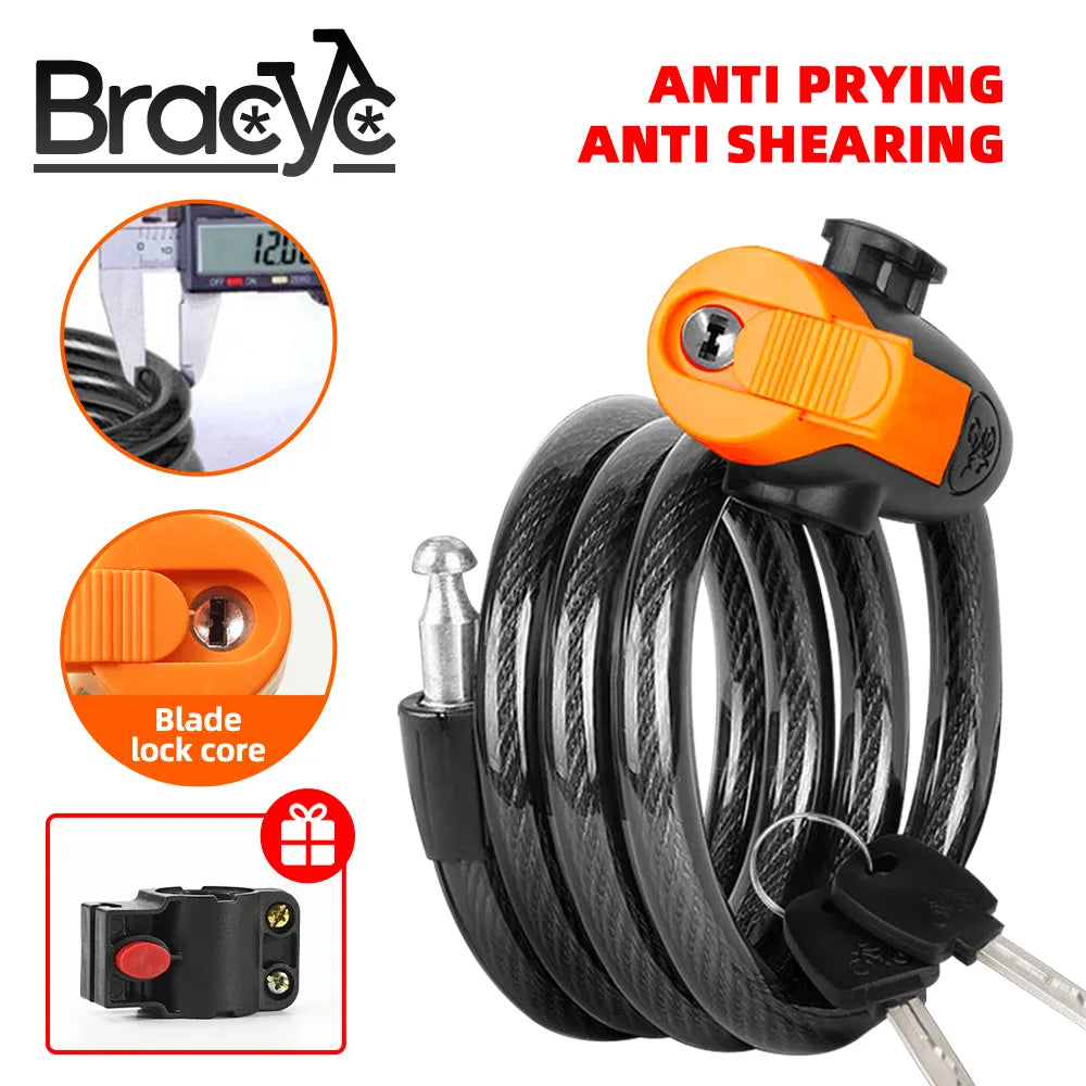 Universal Mountain Bike Cable Lock with Key - Secure Anti-Theft Solution with Bracket, Portable Steel Scooter & Bicycle Accessories