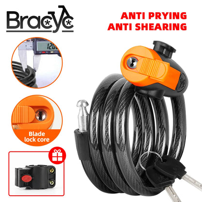 Universal Mountain Bike Cable Lock with Key - Secure Anti-Theft Solution with Bracket, Portable Steel Scooter & Bicycle Accessories