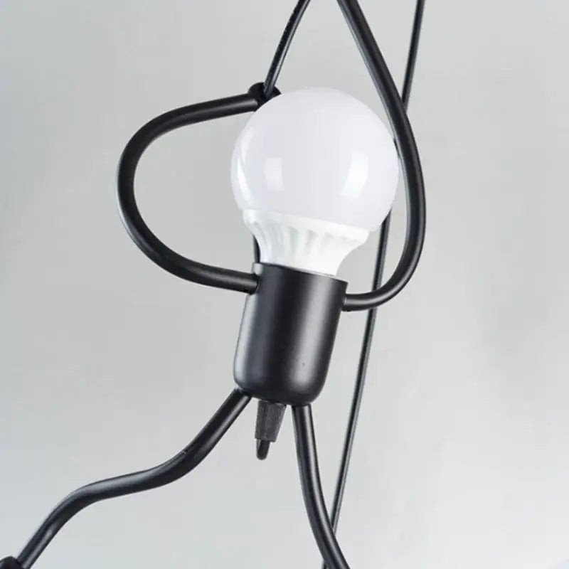 Modern Vintage Iron Little Man Chandelier: LED Ceiling Lamp for Home Living Room & Children's Bedroom Decor in Black E27 Pendant Lights