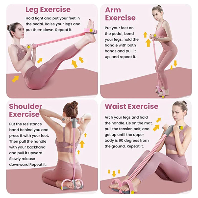 4-Tube Resistance Bands Yoga Pedal Puller - Elastic Pull Rope Fitness Equipment for Abdomen, Waist, Arm Training