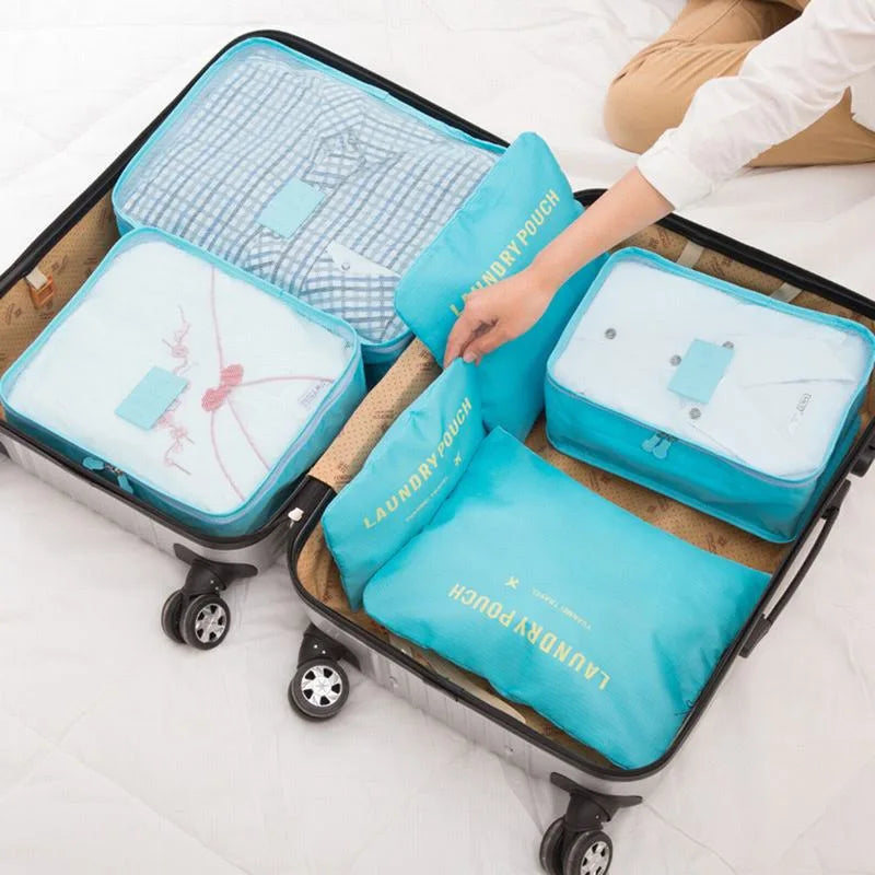 6-Piece Large Size Travel Organizer Set: Portable Suitcase Organizer for Clothes, Shoes, Makeup - Luggage Storage Bags"