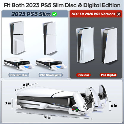 OIVO PS5 Slim Horizontal Cooling Stand - Console Stand with Controller Charger for PlayStation 5 Slim Disc and Digital Editions