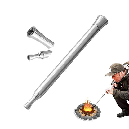 Telescopic Fire Blow Pipe: Stainless Steel Camping Fire Tube Blower - Campfire Tool for Outdoor Picnic, BBQ, Fireplace