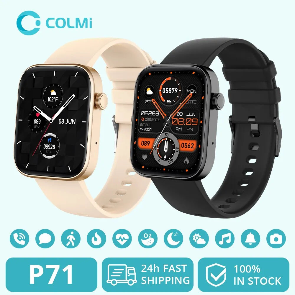 COLMI P71 Smartwatch with Voice Calling - IP68 Waterproof, Health Monitoring, Smart Notifications, Voice Assistant, for Men and Women