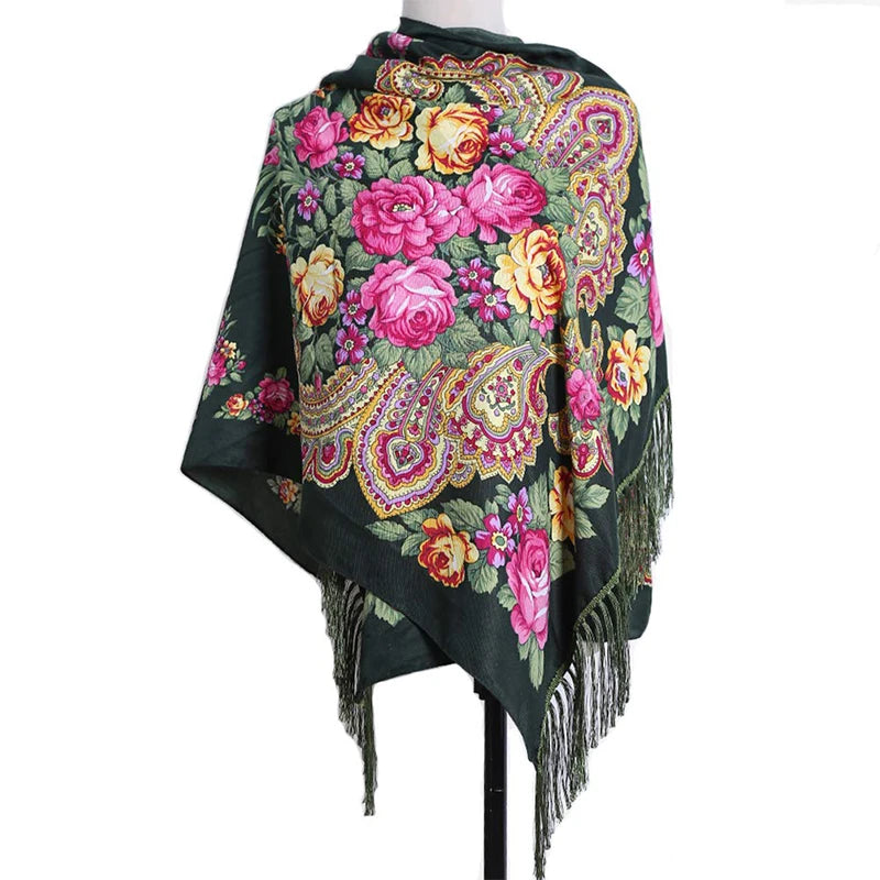 2024 Designer Print Shawls for Women - Winter Scarf Pashmina with Floral Design, Warm Hijab Wraps, Bufandas Foulard, Travel Stoles