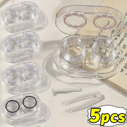 Small Plastic Contact Lens Cases - Portable Oval Transparent Eye Contacts Lenses Holder Box with Tweezers Remover Tools