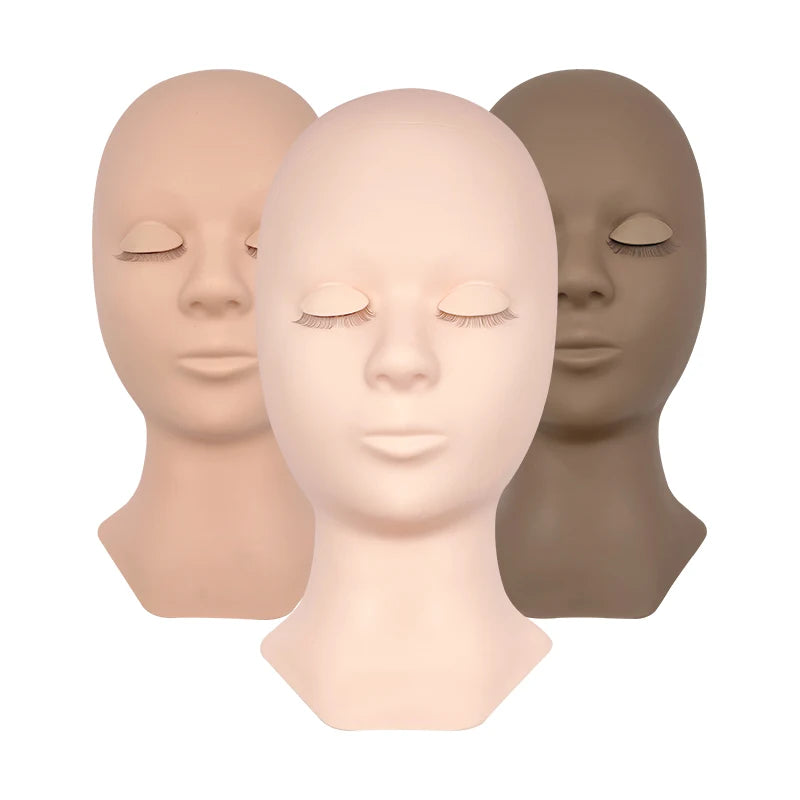 Eyelash Extension Training Practice Head: Realistic Mannequin Model Head with Layered Lashes - Flat Soft Design