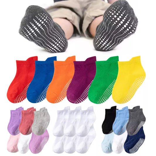 6 Pairs/lot Cotton Children's Anti-Slip Boat Socks: Low Cut Floor Socks with Rubber Grips for Boys & Girls, Ages 0 to 6 Years - All-Season Wear