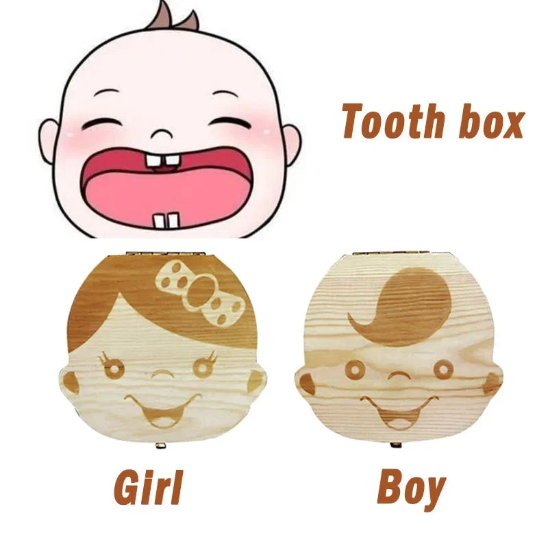 Multilingual Wooden Baby Tooth Box | Spanish/Dutch/French/German | Kids Milk Teeth Organizer & Souvenir Keepsakes