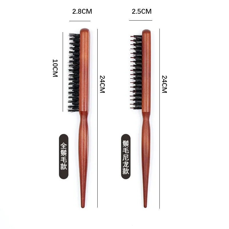 Professional Salon Teasing Back Hair Brushes - Boar Bristle Wood Slim Line Comb - Hairbrush for Extension and Hairdressing - Styling Tools for DIY