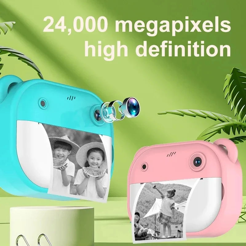 Children's Instant Print Digital Camera - Thermal Photo Printing Video Toy with 32GB Memory Card