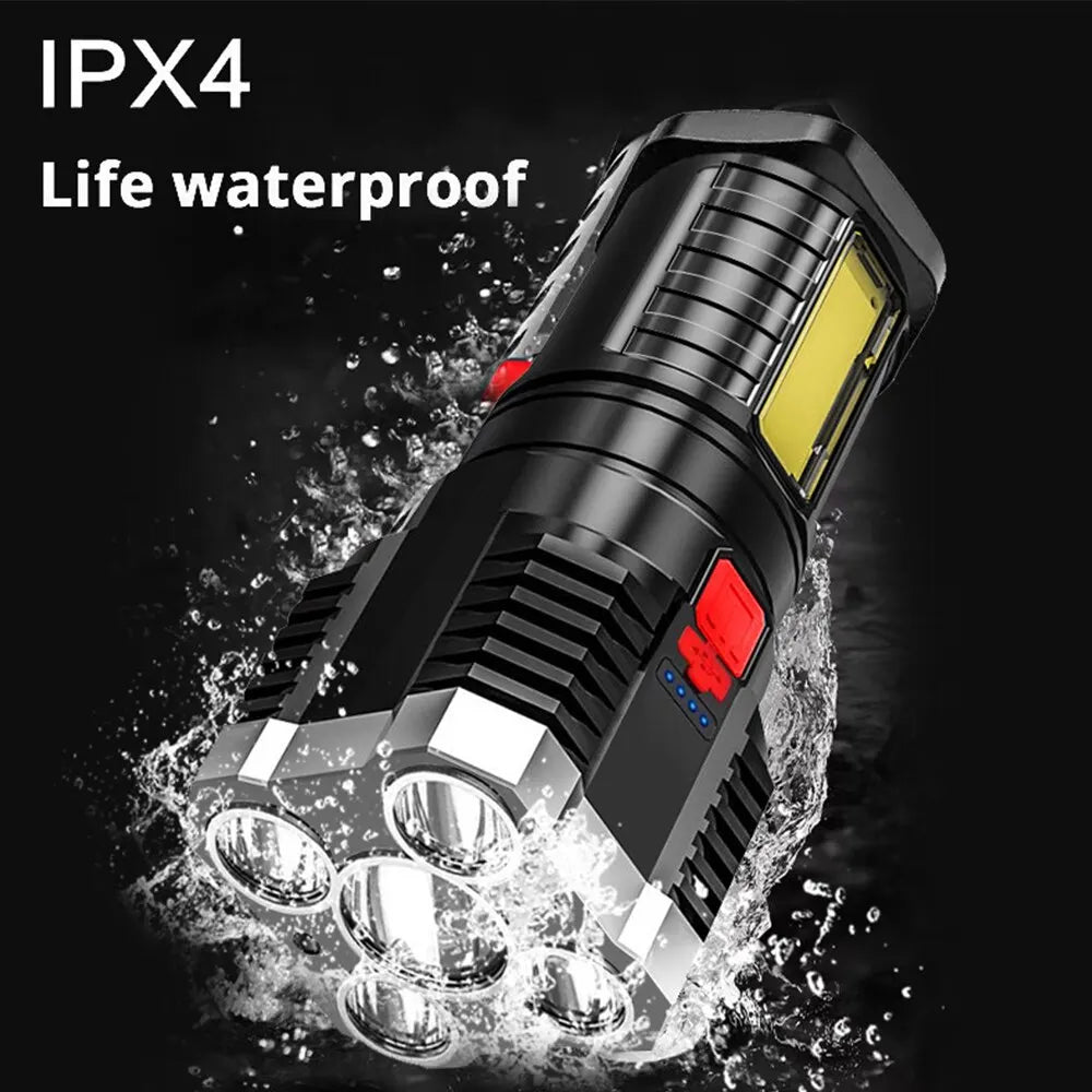 5LED Rechargeable Camping Spotlight | High Power LED Flashlight with Side Light | 3 Lighting Modes for Outdoor Adventures