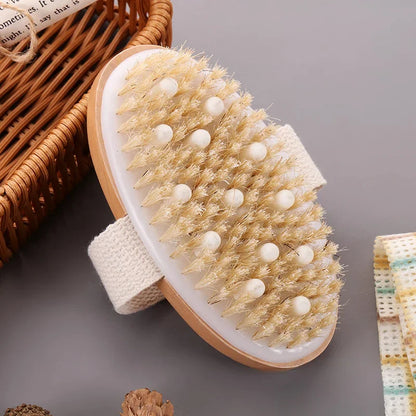 2-in-1 Natural Bristle Body Massage Brush: Dead Skin Remover and Anti-Cellulite Exfoliator - Enhances Blood Circulation