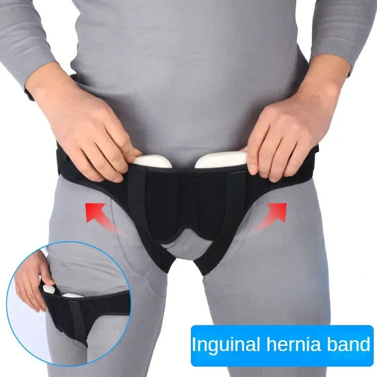 Adjustable Adult Hernia Belt - Inguinal Groin Support with Inflatable Hernia Bag - 2 Removable Compression Pads for Pain Relief