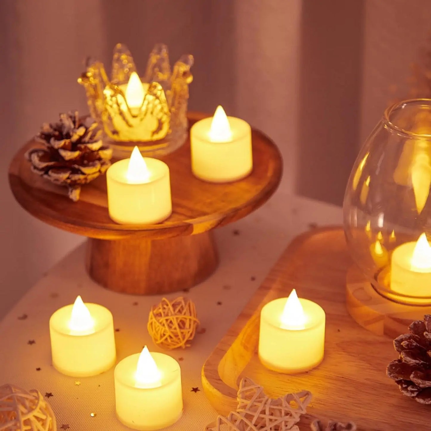 Heart-shaped Flameless LED Candle Set: 24Pcs Battery-Powered Tealights for Home, Christmas, Wedding Decor